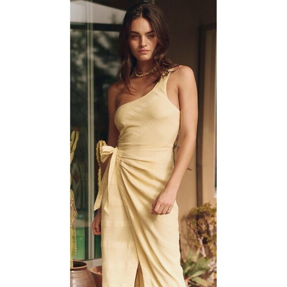 Free People Free-est At Leisure Midi Dress Wrap Smocked One-shoulder XS 283581 - Picture 3 of 8